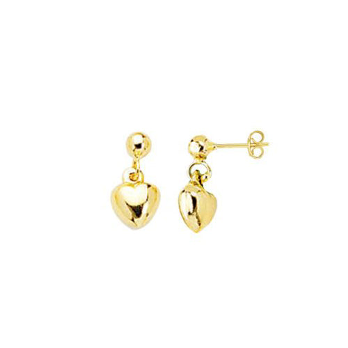 Child's Puffed Heart Drop Earrings, 14K Yellow Gold