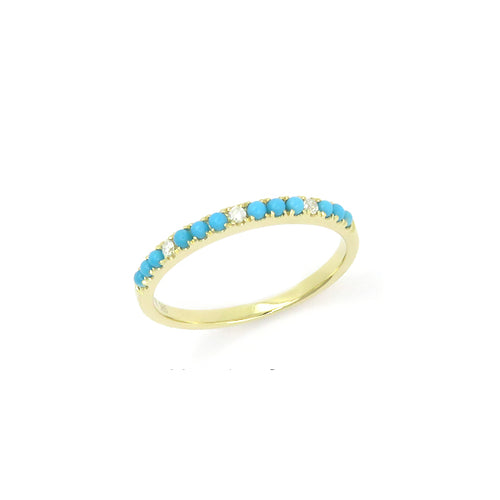 Thin Turquoise and Diamond Band, 14K Yellow Gold