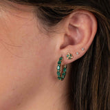 Oval Emerald Inside Out Hoop Earrings, 14K Yellow Gold