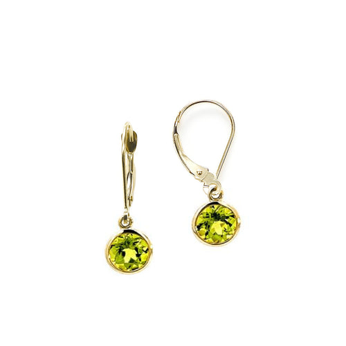 Peridot Bezel Set Drop Earrings, 14K Yellow Gold