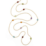 Multi Stone Station Necklace, 35 Inches, 14K Yellow Gold