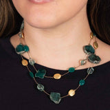 Green Tone Multi Gemstone Necklace, 35 Inches, Vermeil