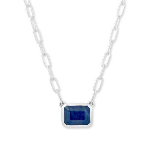 Rectangular Sapphire Necklace, Sterling Silver