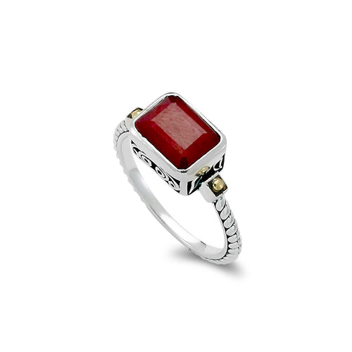 Rectangular Ruby Ring, Sterling Silver and Yellow Gold