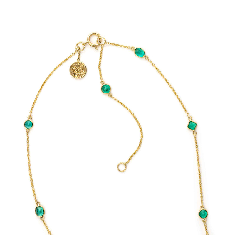 Emerald Mix Shape Necklace, 18 Inches, 18K Yellow Gold