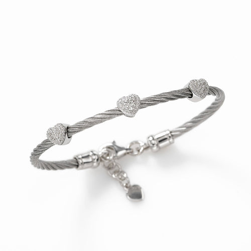 Child's Three Diamond Heart Bracelet, Sterling Silver and Stainless Steel