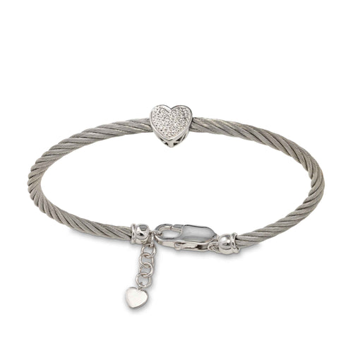 Diamond Heart Bracelet, Sterling and Stainless Steel, Adult Size