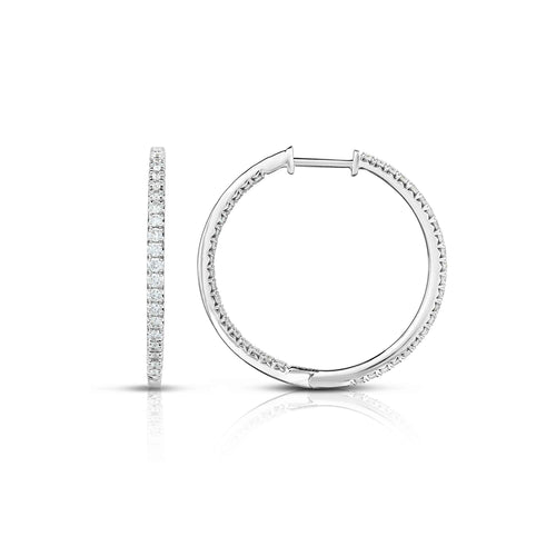 Inside Out Diamond Hoop Earrings, .75 Inch, 14K White Gold