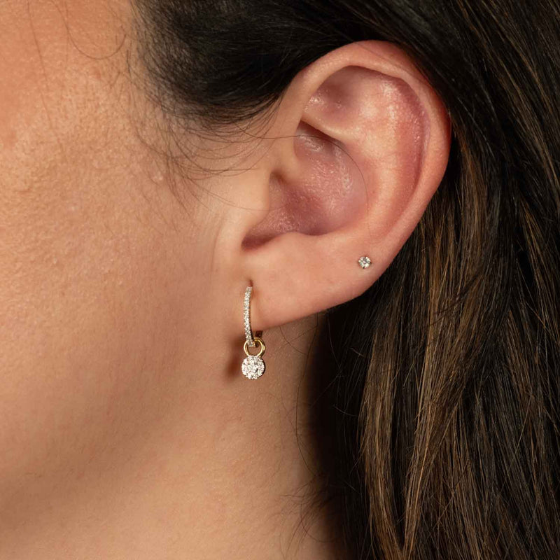 Diamond Hoop Earrings with Diamond Dangle, 14K Yellow Gold