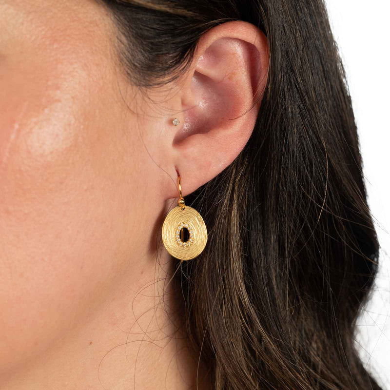 Textured Disc Dangle Earrings, 14K Yellow Gold