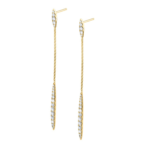 Modern Diamond Dangle Earrings, 14K Yellow Gold
