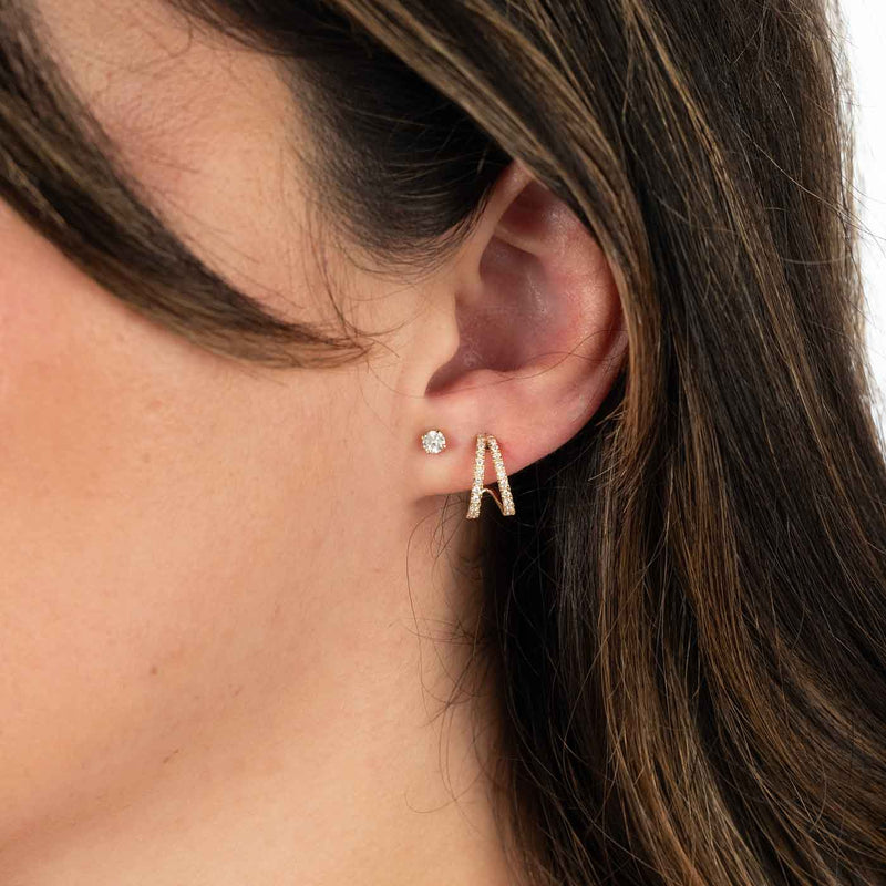 Diamond Open Design Hoop Earrings, .50 Inch, 14K Yellow Gold