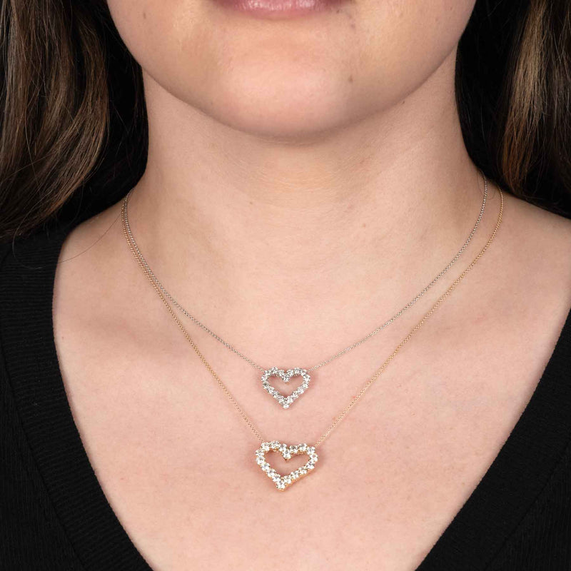 Open Heart Diamond Pendant, 2 Carats, 14K Yellow Gold
