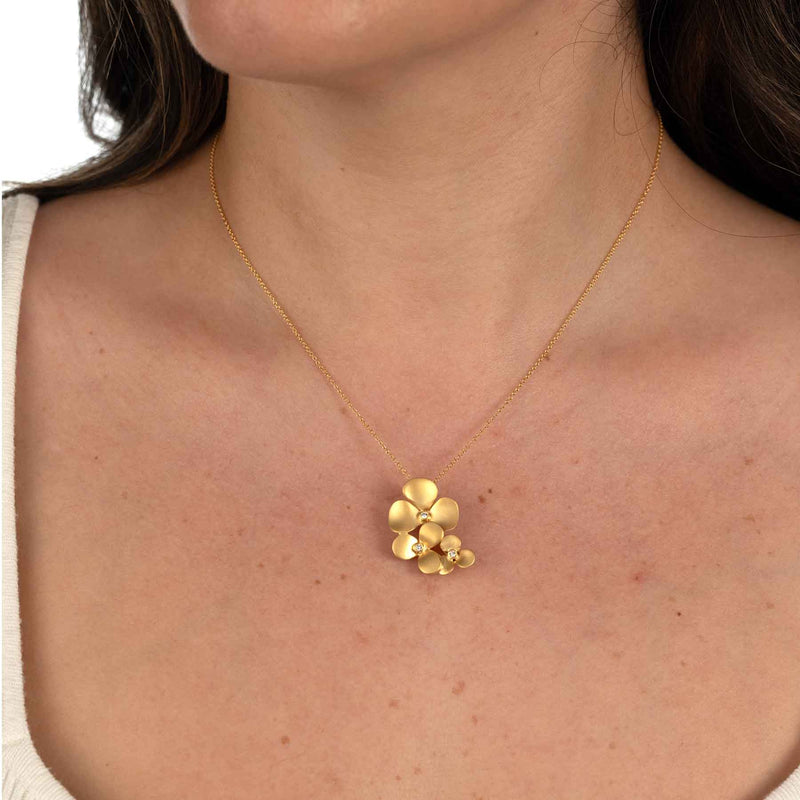 Flower Motif Pendant with Diamonds, 14K Yellow Gold
