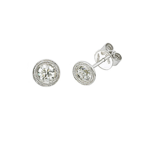 Bezel Set Diamond Stud Earrings, .33 Carat, 14K White Gold