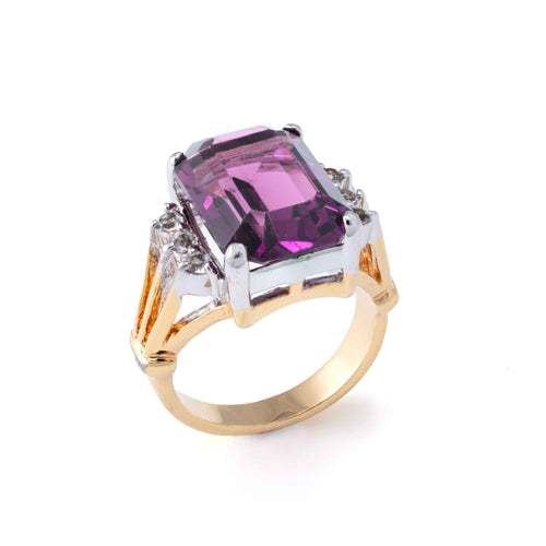 Pre-Owned Purple Gemstone Ring, Yellow and White Tone