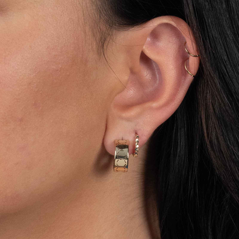 Honeycomb Design Hoop Earrings, .60 Inch, 14K Yellow Gold