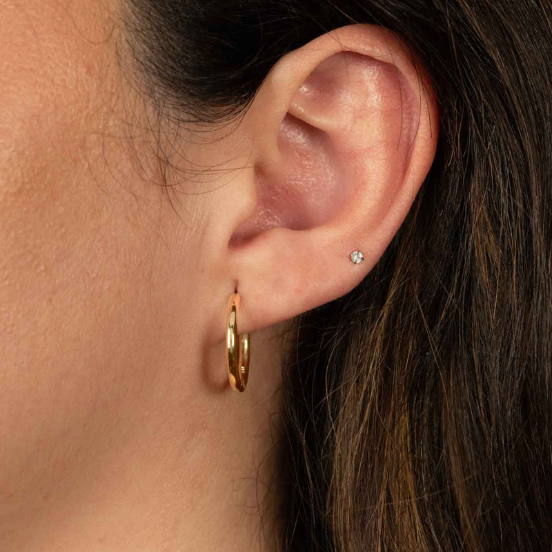 Hinged Solid Hoop Earrings, .65 Inch, 14 Yellow Gold