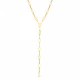 Lariat Style Paperclip Necklace, 14K Yellow Gold