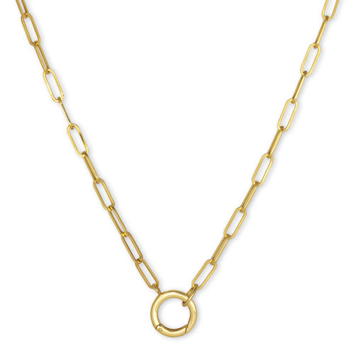 Paperclip Necklace with Round Lock, 18 Inches, 14K Yellow Gold