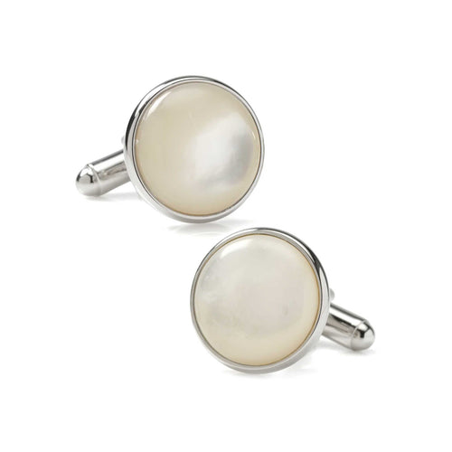 Mother-of-Pearl Round Cufflinks, Silver Tone
