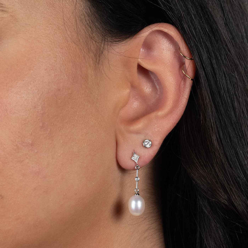 Freshwater Cultured Pearl and Diamond Dangle Earrings, 14K White Gold