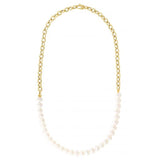 Freshwater Cultured Pearl and Oval Link Necklace, 14K Yellow Gold
