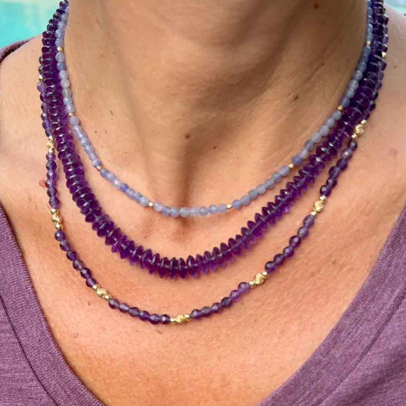 Amethyst Bead Necklace, 14K Clasp, 16.50 Inches