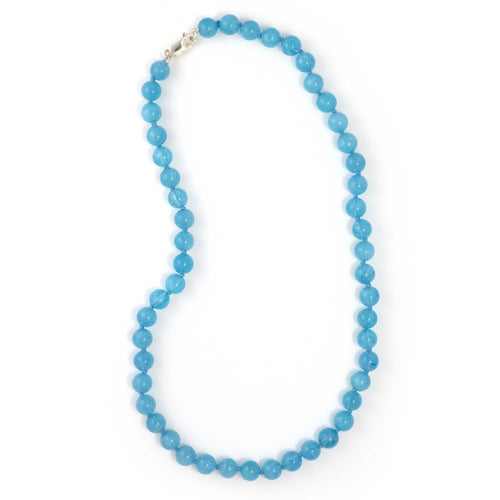 Aquamarine Bead Necklace, 8MM, 18 Inches, Sterling Silver