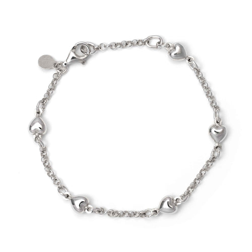Puffy Heart Bracelet, 6 Inches, Sterling Silver