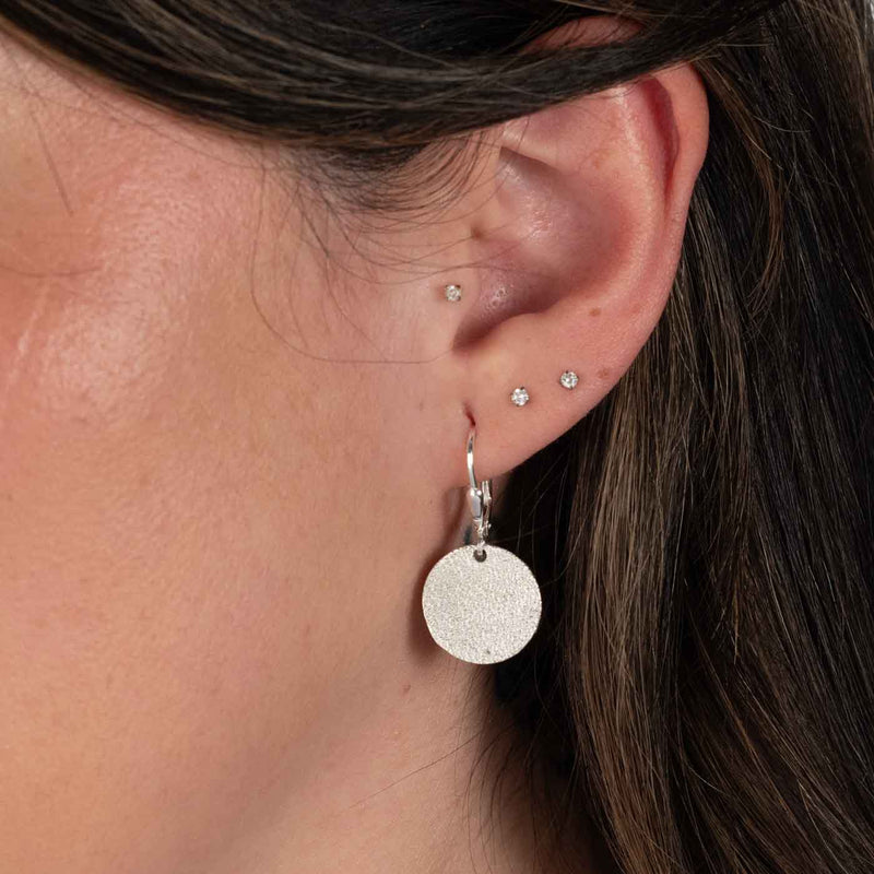 Disc Drop Earrings, Sterling Silver with Sparkle Finish