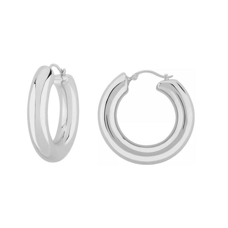 High Polish Tube Hoop Earrings, 1.20 Inches, Sterling Silver