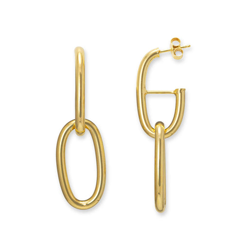 Oval Loop Dangle Earrings, Yellow Gold Plated