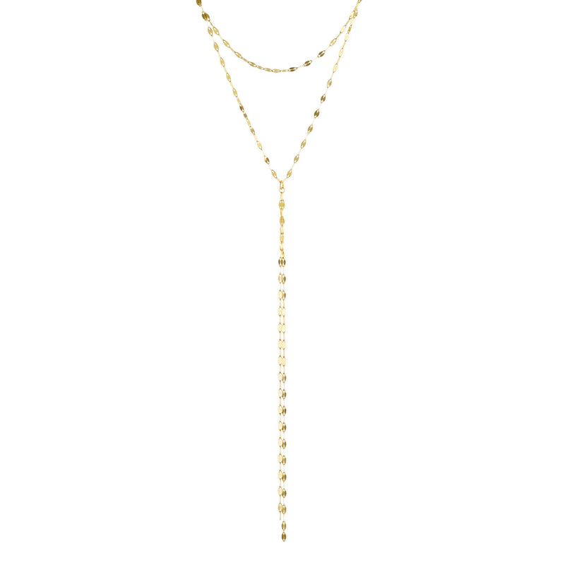 Lariat Style Mirror Link Necklace, Gold Plated