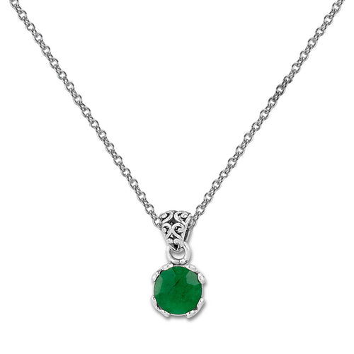 Round Emerald Pendant, Sterling Silver