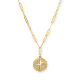 Compass Pendant on Paperclip Chain, Gold Plated
