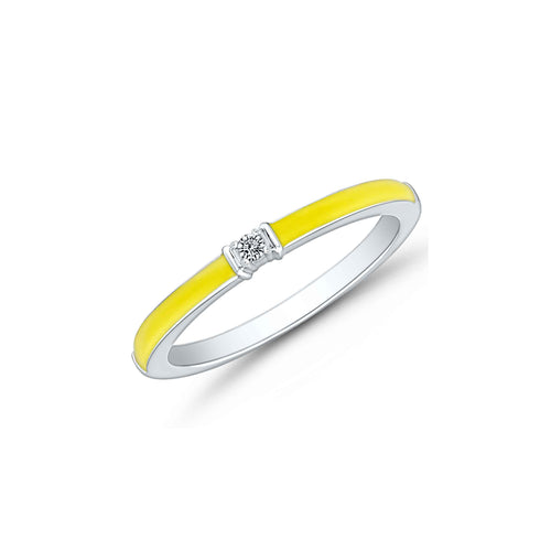 Yellow Enamel Ring with Diamond, Sterling Silver