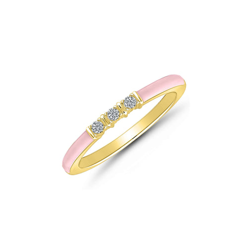 Pink Enamel and Diamond Ring, Sterling and Gold Plating