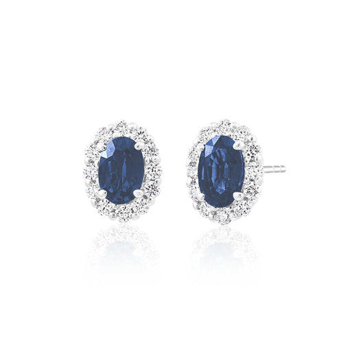 Oval Sapphire and Diamond Earrings, 14K White Gold