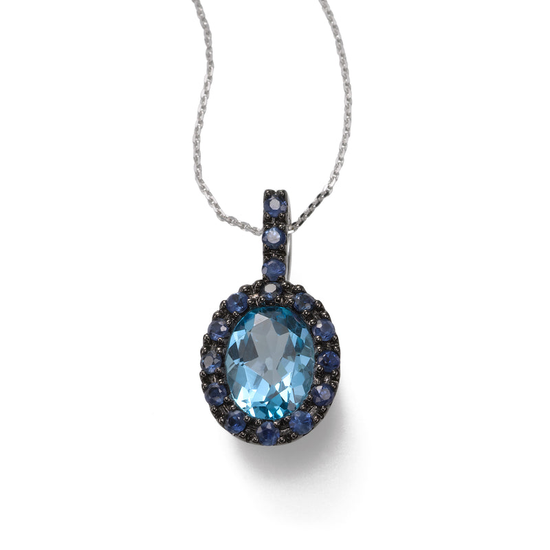 Blue Topaz, Blue Sapphire 14K Gold Pendant, 16 Inches