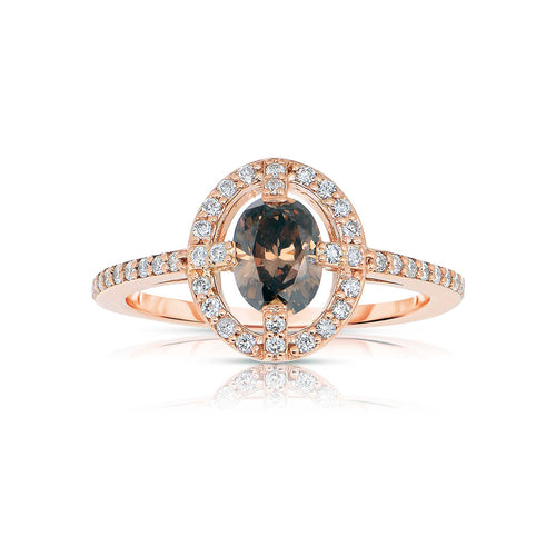 Floating Fancy Brown Diamond Halo Ring, 14K Rose Gold
