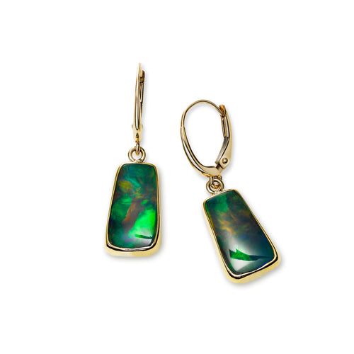 Ethiopian Opal Trapezoid Drop Earrings, 14K Yellow Gold