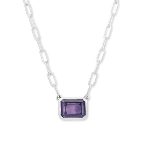 Rectangular Amethyst Necklace, Sterling Silver