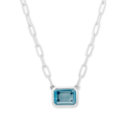 Rectangular Blue Topaz Necklace, Sterling Silver