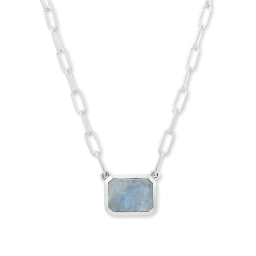 Rectangular Rainbow Moonstone Necklace, Sterling Silver