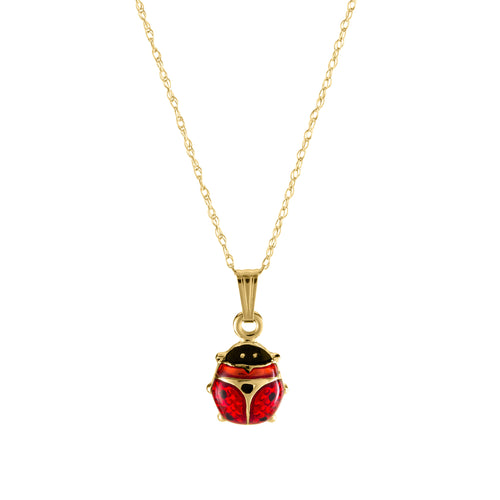 Child's Red and Black Ladybug Pendant, 14K Yellow Gold