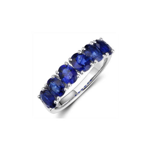 Six Oval Sapphires Ring, 18K White Gold