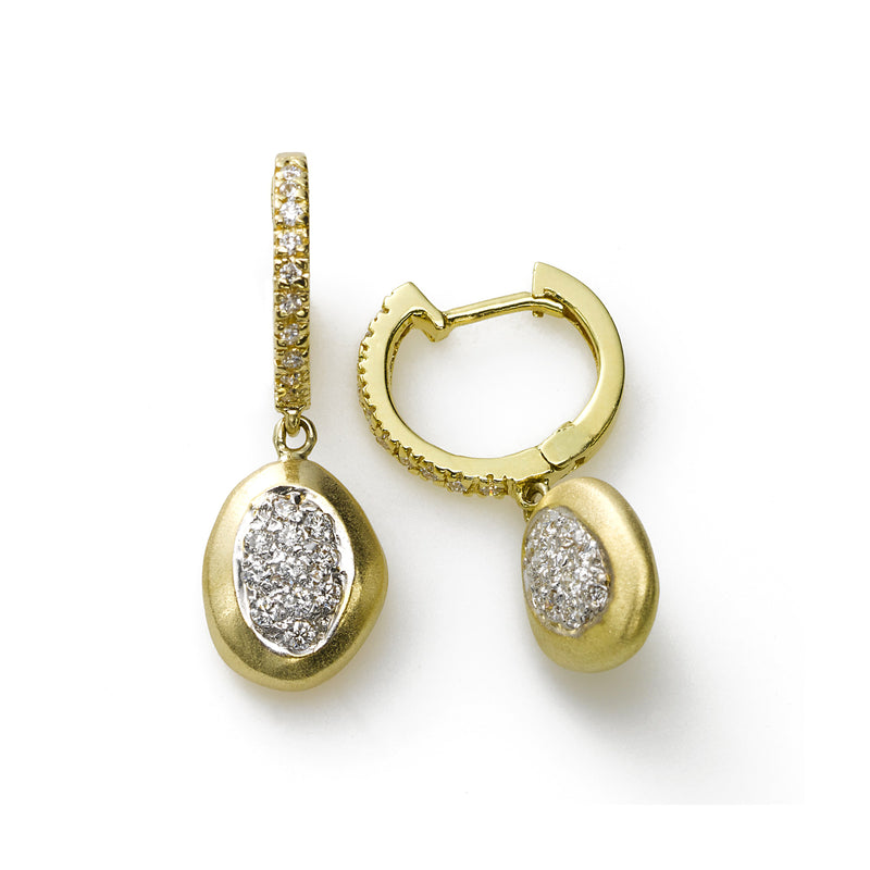 Satin Finish Oval Diamond Drop Earring, .40 Carat, 14K Yellow Gold