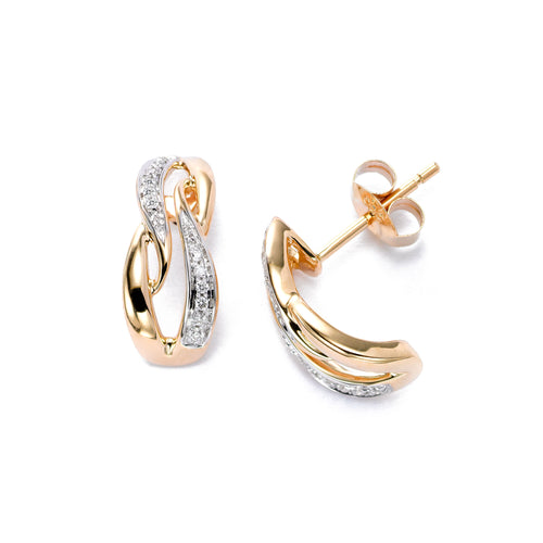 Modern Diamond Hoop Earrings, 14K Yellow Gold