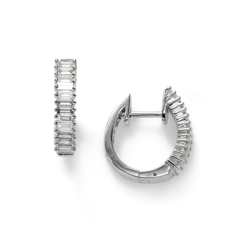 Baguette Diamond Hoop Earrings, .67 Carat, .55 Inch, 18K White Gold